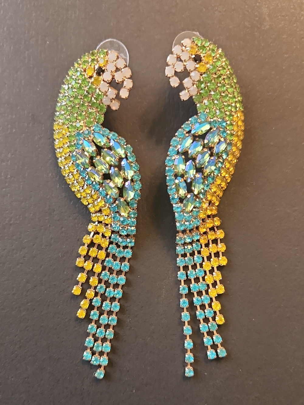 Crystal Parrot Drop Tassel Stud Earrings - Multicolor